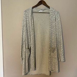 Cheetah Gray with Green Kimono Sweater Cardigan